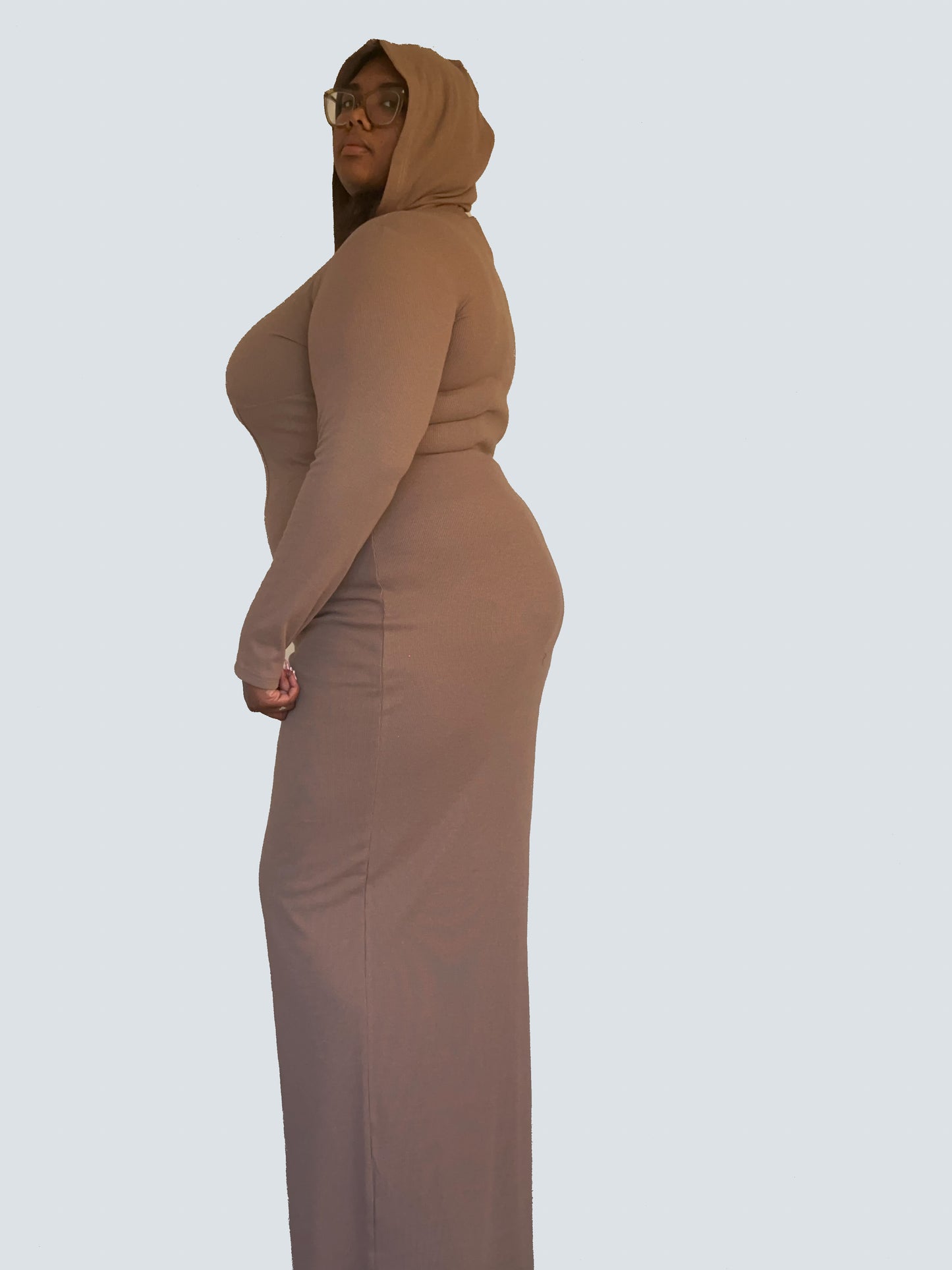 Brown Corset Outlined Hoodie Dress