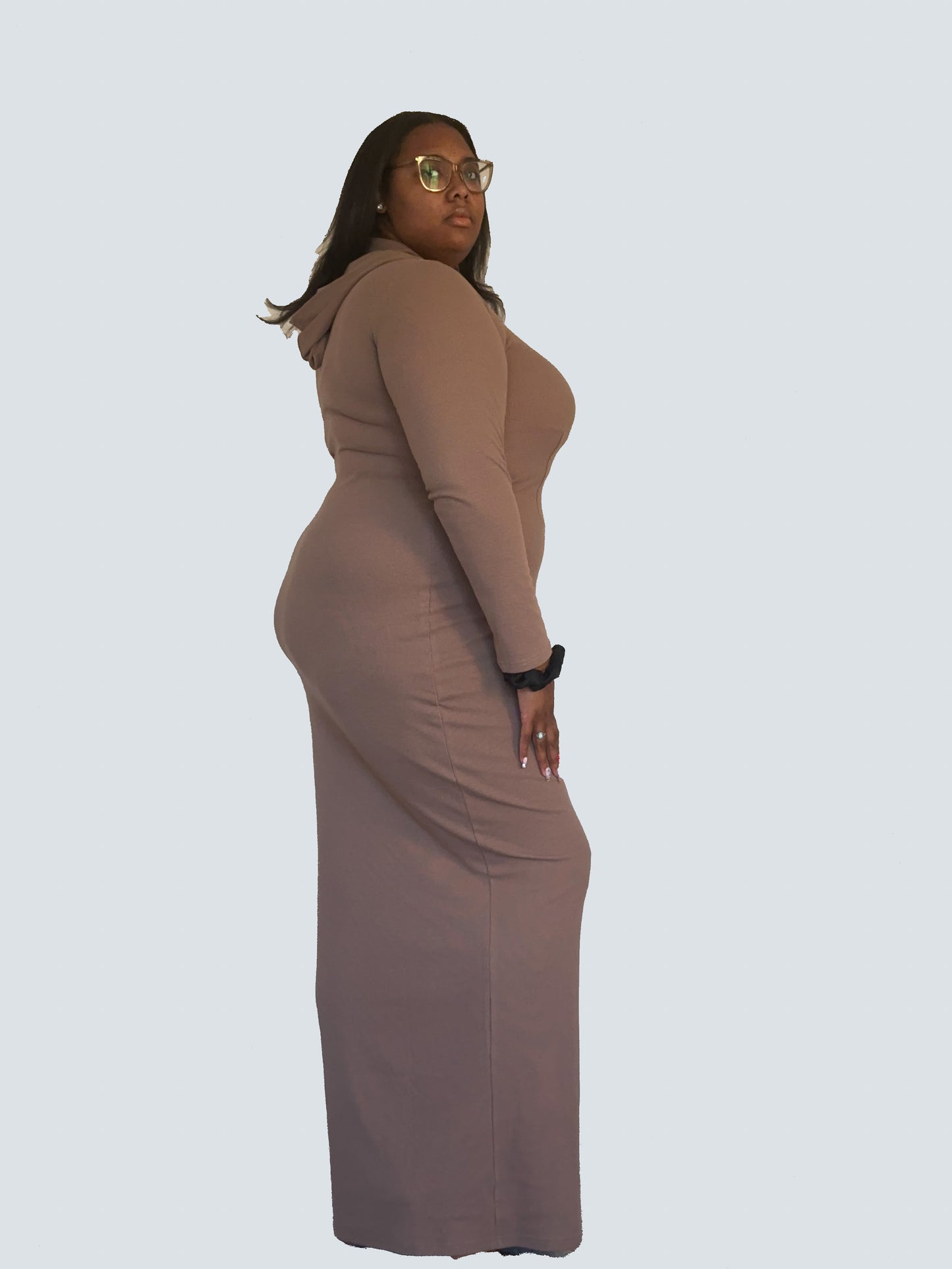 Brown Corset Outlined Hoodie Dress