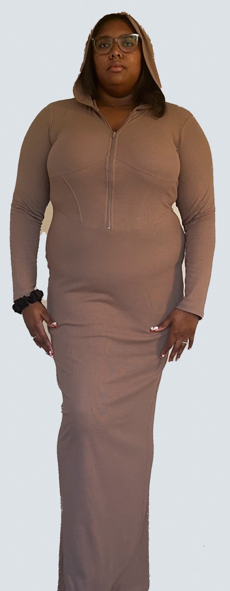 Brown Corset Outlined Hoodie Dress